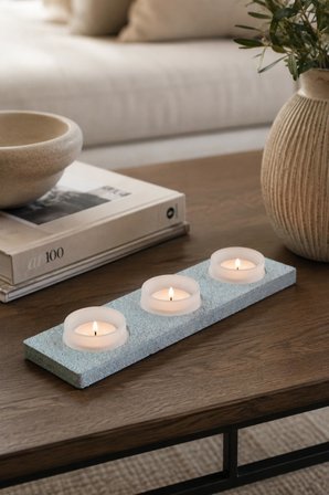 Ahşap Granit Dokulu Boyalı 3’lü Tealight Mumluk Turkuaz