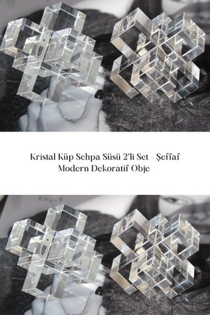Kristal Küp 2’li Set Şeffaf Modern Dekoratif Obje