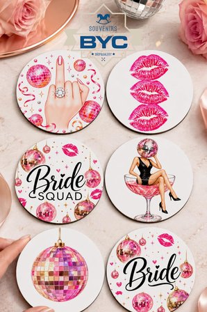 Bride Temalı Bekarlığa Veda Bardak Altlığı 6’lı Set 9 cm MDF