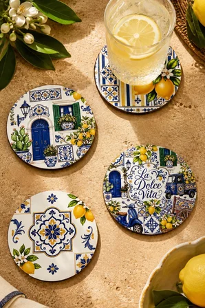 İtalya Konseptli 4’lü Set La Dolce Vita Kapı Motifli 9 cm MDF UV Baskı