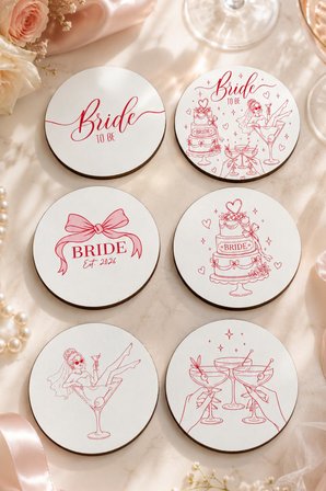 Bride To Be Temalı Bekarlığa Veda Bardak Altlığı 6’lı Set 9 cm MDF