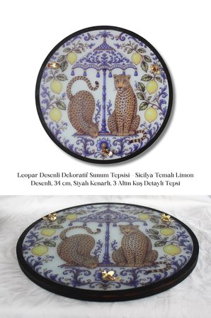 Leopar Desenli Dekoratif Sunum Tepsisi Sicilya Temalı Limon Desenli 34 cm