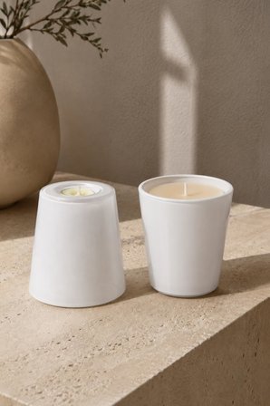 2’li Beyaz Cam Çift Kullanımlı Mumluk Tealight ve Bardak Mum Dekoratif Seti
