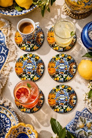 Sicilya Temalı Güneş Ay Figürlü Bardak Altlığı 6’lı Set