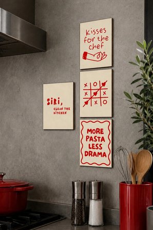 Mutfak Temalı 4’lü Dekoratif Tablo Seti, 15x20 cm – Yazılı Duvar Dekoru