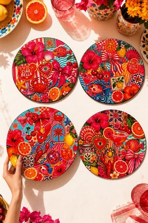 CIAO BELLA İtalyan Desenli 4’lü Ahşap MDF Supla Seti – 30 cm Amerikan Servis, 3 mm UV Dijital Baskı