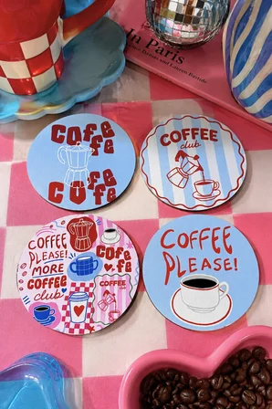 Coffee Please 4’lü Bardak Altlığı Seti - 9 cm, 3 mm MDF, UV Baskı