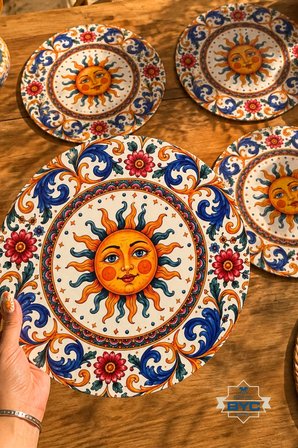 Sole Mio Güneş Desenli 4'lü Supla Set – Akdeniz & Sicilya Temalı – 30 cm, 3 mm MDF, UV Baskı, Masa Sunumu