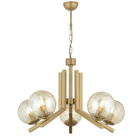 Mikel 5 Lü Eskitme Boyalı Bal Camlı Modern Retro Sarkıt Yatak Odası Salon Avize 