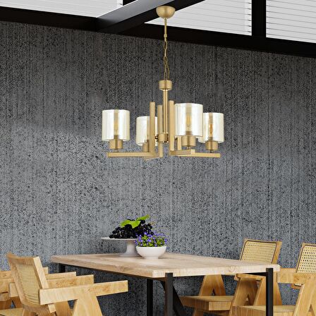 Tasse 4 Lü Eskitme Boyalı Avize Bal Camlı Modern Genç Odası Yatak Odası Salon Avize 