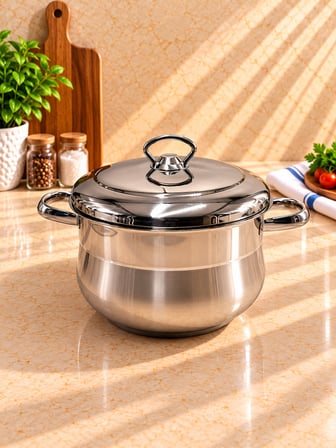 Bonera 24 cm 7 LT 18/10 Çelik Derin Tencere 15 cm Derinlik