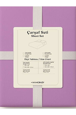 Tek/Çift Kişilik %100 Pamuk Ranforce Lastikli Çarşaf Takımı Lila