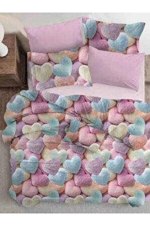 Tek Kişilik %100 Pamuk 3D Kalp Desenli Nevresim Takımı – Yumuşak Dokusu ile Şıklık