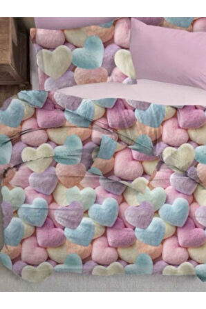 Tek Kişilik %100 Pamuk 3D Kalp Desenli Nevresim Takımı – Yumuşak Dokusu ile Şıklık