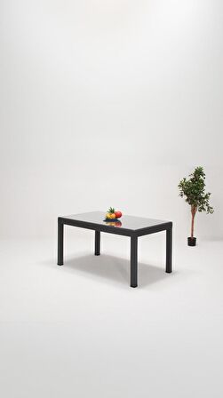 Rattan Lüx Camlı 90x150 Bahçe&Balkon&Teras Masa Seti - Antrasit