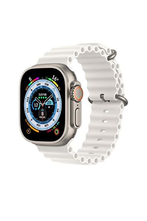 Apple Watch Ocean Beyaz Silikon Saat Kordonu, 42,44,45,49mm