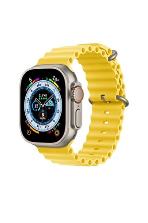 Apple Watch Ocean Sarı Silikon Saat Kordonu, 42,44,45,49 Mm