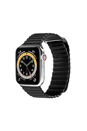 Apple Deri Siyah Saat Kordonu, 42,44,45,49 Mm