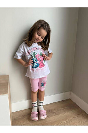 Karakter Baskılı T-shirt Ve Taytlı Alt Üst Kız Çocuk Takım (3-8 YAŞ)