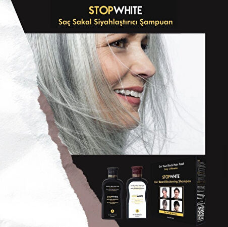 STOP WHITE Saç Sakal Siyahlaştırıcı Şampuan Seti 400 ml x3