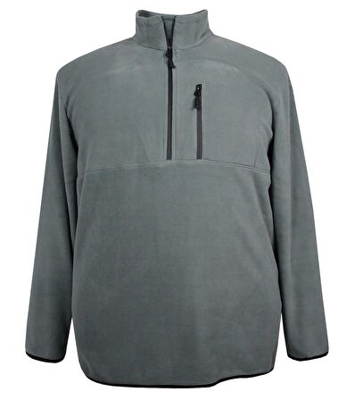 Büyük Beden Dik Yakalı Polar Sweatshirt Gri