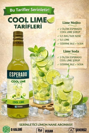 ESPERADO Cool Lime Aromalı Konsantre Şurup 750 ml - Şekersiz, 1:5 Oranında Limonata ve Kokteyl İçin