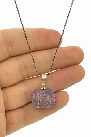 Doğal Ametist Mor Taşlı Formsuz Kadın Kolye 