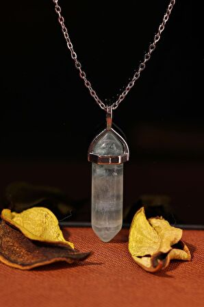 Doğal Kuars Taşlı Çakra Piramit Enerji Kolyesi Açık Mavi Turkuaz Renkli Kadın Kolye 