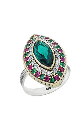 Midyat Serisi Açık Akua Renkli Taşlı Otantik Gümüş Üçlü Kadın Seti