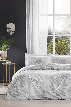 Tek Kişilik Ranforce Nevresim Takımı Frunze Gri