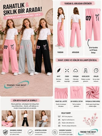 Yazlık Kız Erkek Unisex Çocuk Baggy Kalıp Siyah, Pembe, Gri 3'lü Eşofman Altı Takımı