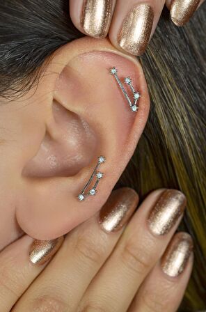 Koç Burcu Küpe Takımyıldızı Yıldızlı Piercing Helix Gümüş Renk