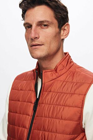 Regular Fit Kiremit Dik Yaka Elyaf Dolgulu Mevsimlik Fermuarlı Yelek Mont 7HF07ORT42611