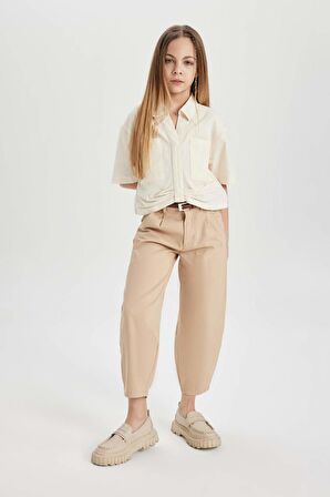 DeFacto Kız Çocuk Barrel Fit Geniş Paça Pamuklu Kemerli Pantolon C0450A824SMBG322
