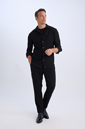 DeFacto Modern Fit Polo Yaka Uzun Kollu Gömlek D3692AX24AUBK81