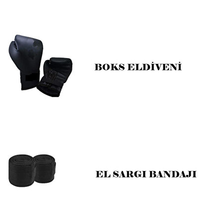 Desfabe Boxing Star 120x32 Cm Zincirli Boks Kum Torbası Siyah+Boks Eldiveni+El Sargı Bandajı