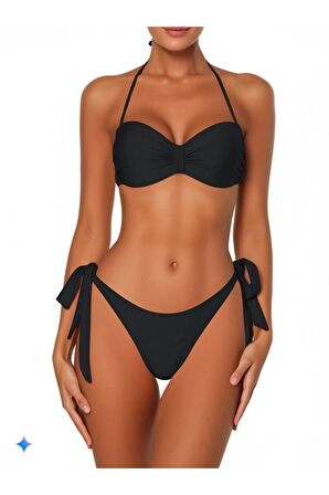 Siyah Dar Kalıp İçi Boş Kap Bikini Takımı