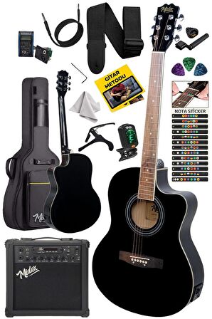 Midex XC-300XBK-AMP Profesyonel AMFİLİ Siyah Elektro Akustik Gitar