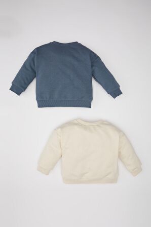 DeFacto Erkek Bebek Bisiklet Yaka Baskılı İçi Yumuşak Tüylü 2'li Sweatshirt D5785A524WNIN257