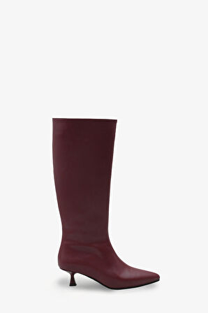Kadın Sivri Burun Yandan Fermuarlı Topuklu Günlük Çizme Zery Bordo 