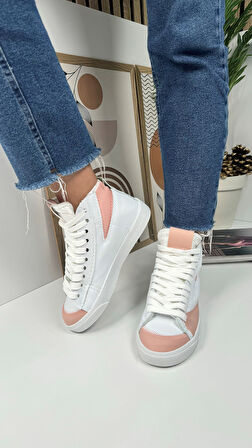 Günlük Kadın Sneaker Bağcıklı Tırtıklı Taban Süet Detaylı Yürüyüş Spor Basket Ayakkabı 08