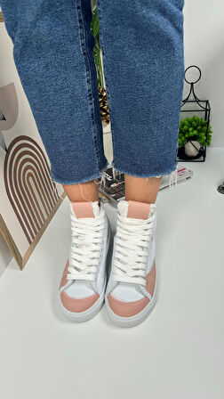 Günlük Kadın Sneaker Bağcıklı Tırtıklı Taban Süet Detaylı Yürüyüş Spor Basket Ayakkabı 08