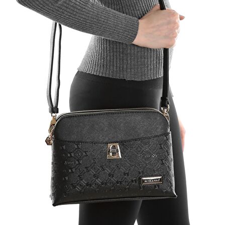 Kadın Omuz Çantası 623-8000 SİLVER POLO M46 SİYAH-MAT SİYAH