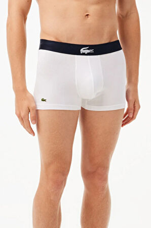 Lacoste Cotton Stretch Ultra Comfortable Trunk Erkek 3 lü Boxer Siyah Yeşil Beyaz