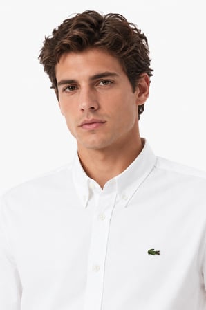 Lacoste Mens Slim Fit White Cotton Shirt Dar Kesim Pamuklu Erkek Gömlek Beyaz
