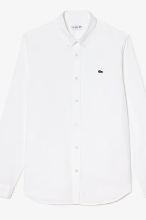 Lacoste Mens Slim Fit White Cotton Shirt Dar Kesim Pamuklu Erkek Gömlek Beyaz