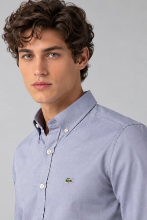Lacoste Mens Slim Fit Gray Cotton Shirt Dar Kesim Pamuklu Erkek Gömlek Gri