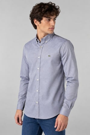 Lacoste Mens Slim Fit Gray Cotton Shirt Dar Kesim Pamuklu Erkek Gömlek Gri