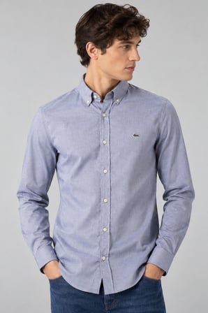 Lacoste Mens Slim Fit Gray Cotton Shirt Dar Kesim Pamuklu Erkek Gömlek Gri