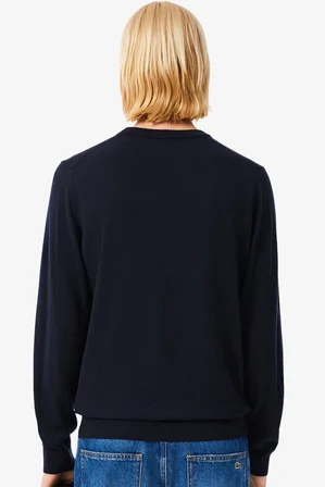 Lacoste Men's Regular Fit Crew Neck Merino Wool Sweater Bisiklet Yaka Merino Yünlü Kazak Lacivert 